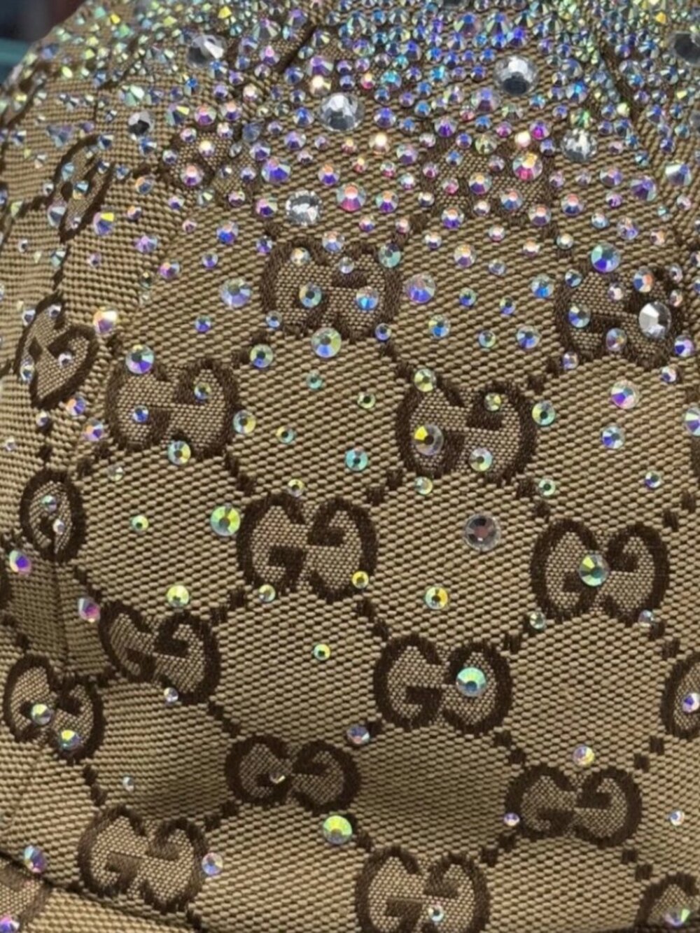 Beige GUCCI Crystal Rhinestone GG Canvas Baseball Cap Hat W/ Dust Bag Size M - Picture 7 of 8